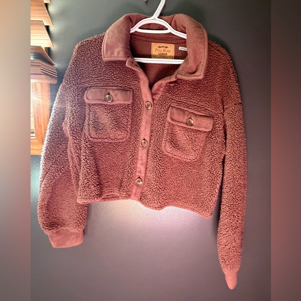 Pink Rose Teddy Sherpa Jacket in Rust/Rose Color